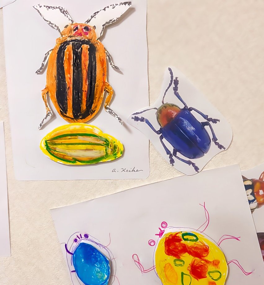描いた昆虫を切り抜いて、少し浮かせて|立体作品へ仕上げました